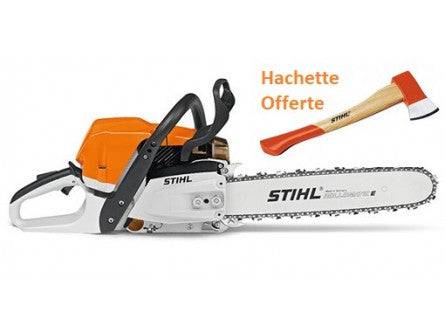 TRONÇONNEUSE STIHL MS 362 C-M AVEC 2 CHAINES D'ORIGINE ET UNE HACHETTE DE BUCHERON STIHL AX6 - Machines Agricoles Brunet