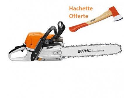 TRONÇONNEUSE STIHL MS 400 C-M AVEC 2 CHAINES D'ORIGINE + HACHETTE DE BUCHERON - Machines Agricoles Brunet
