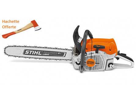 TRONÇONNEUSE STIHL MS 462 C-M AVEC 2 CHAINES D'ORIGINE ET UNE HACHETTE DE BUCHERON STIHL AX6 - Machines Agricoles Brunet